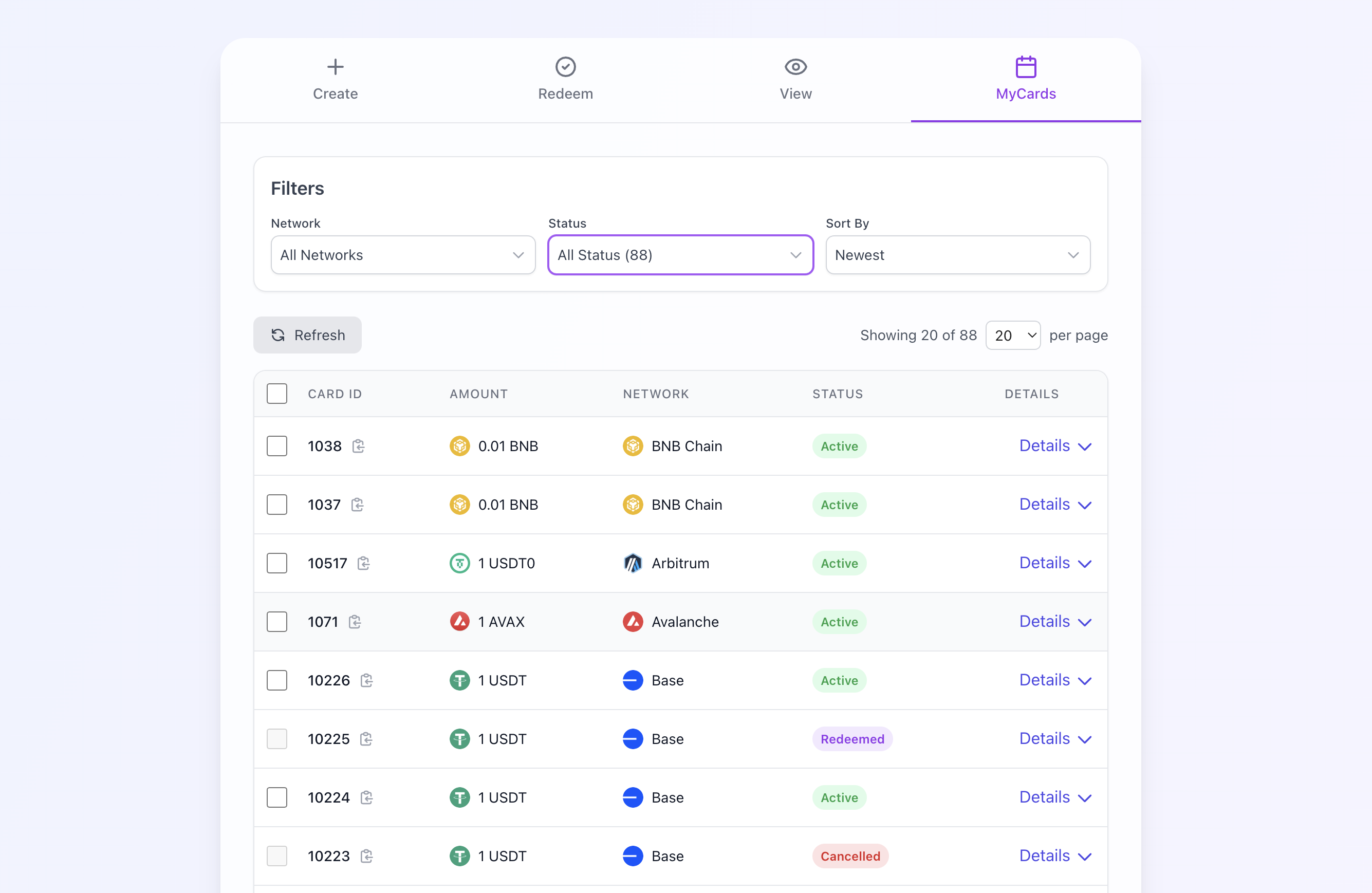 My Cards Dashboard