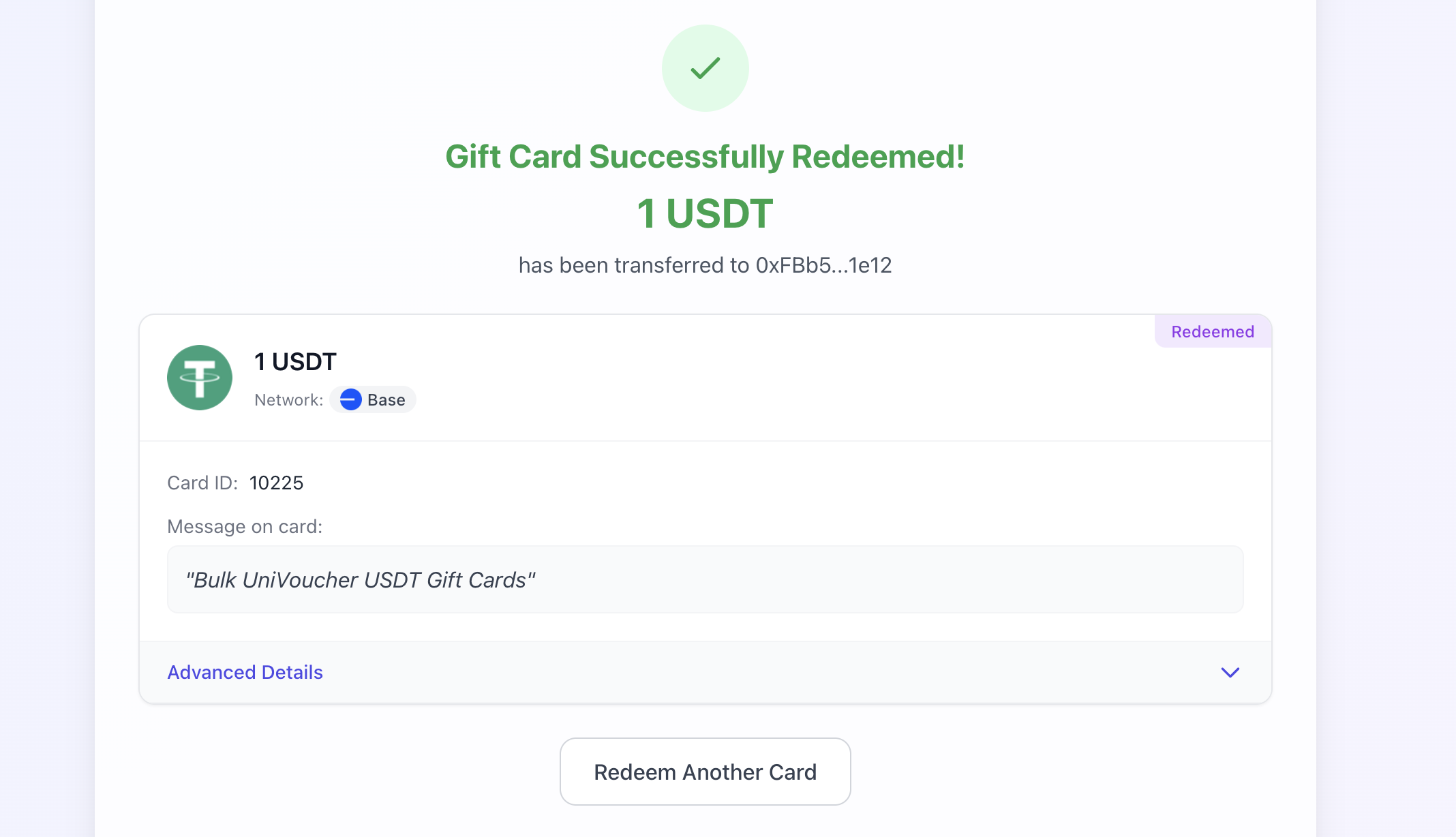 Redemption Success